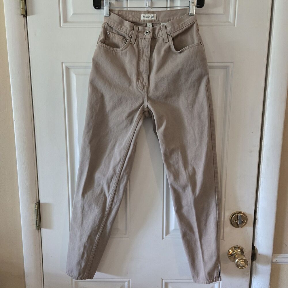 Vintage Ann Taylor High Waist Mom Jeans Tapered Beige Khaki Pants Size 2 Brazil